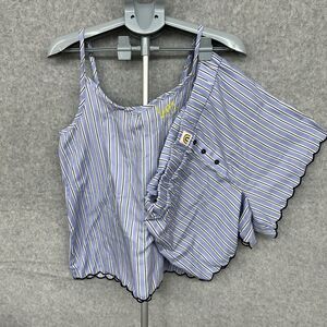Rae Dunn Women’s Size Large Blue Scallop Edge Cami Top Boxer Pj Set - 2 Pieces